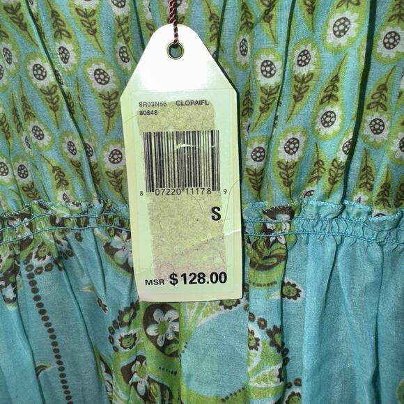 MSSP Green & Blue Floral Boho Peasant Dress Sz S NWT $128 Cotton Silk Blend - Picture 4 of 7